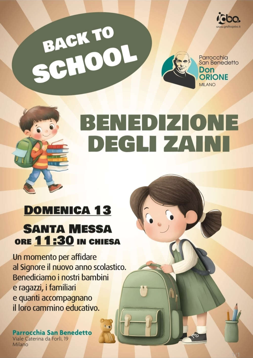 Poster: Benedizione degli Zaini, dmenica 13 settembre 2026