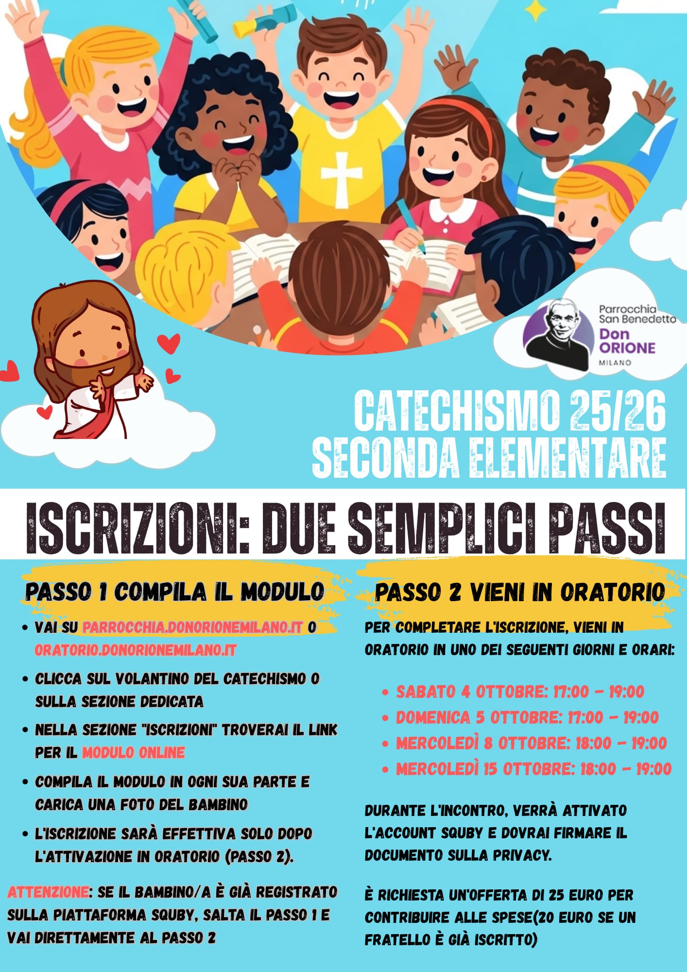 Poste catechismo 2° elementare iscrizioni