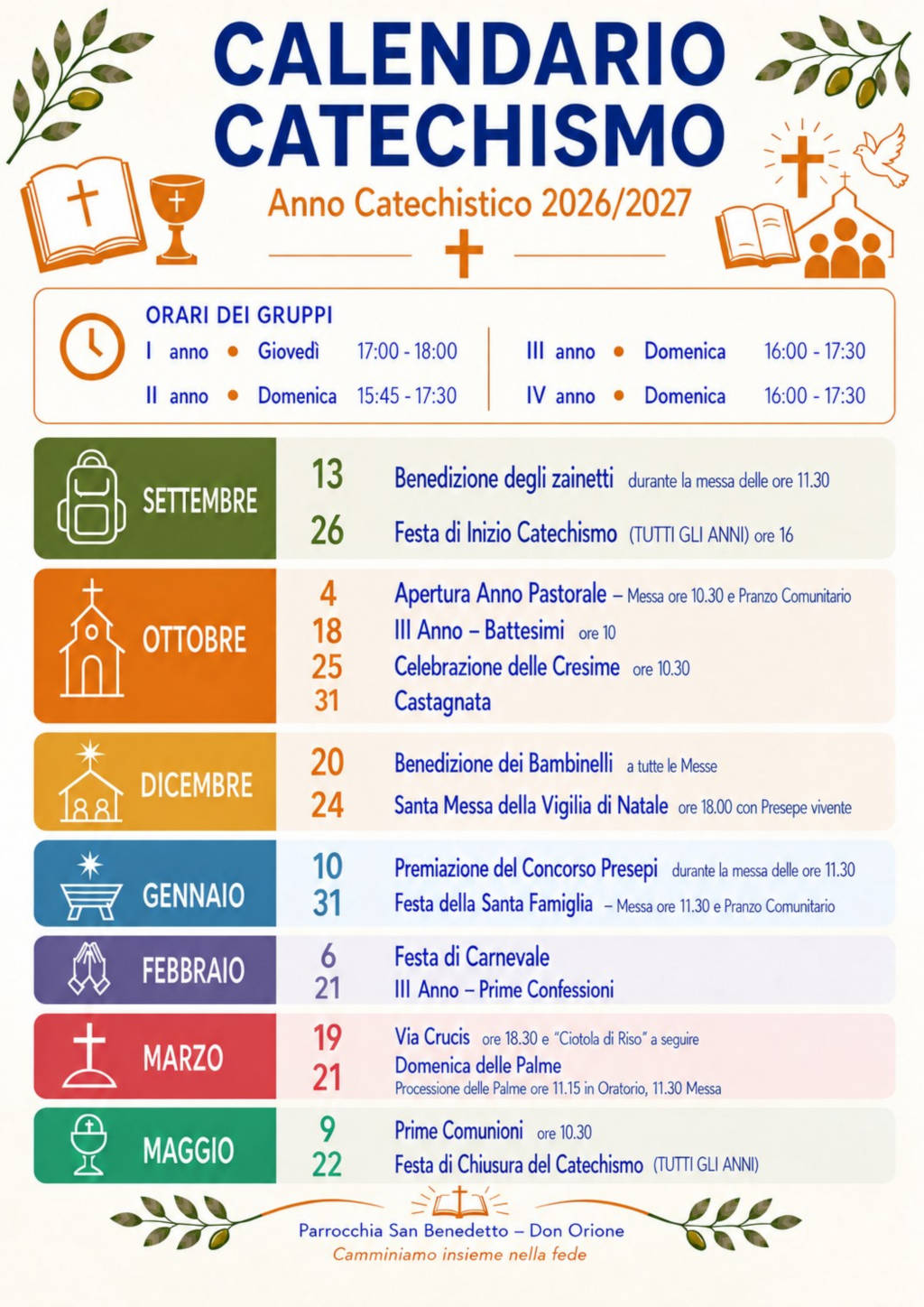 Catechismo AP 2026-28: calendario attività