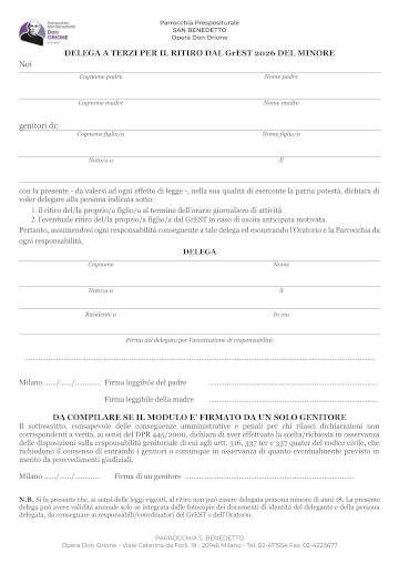 Anteprima modulo ritiro minore